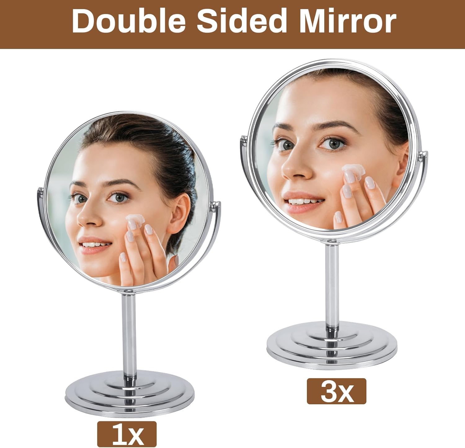 1 espejo de maquillaje con aumento 3X para mesa, espejo de tocador plateado de...
