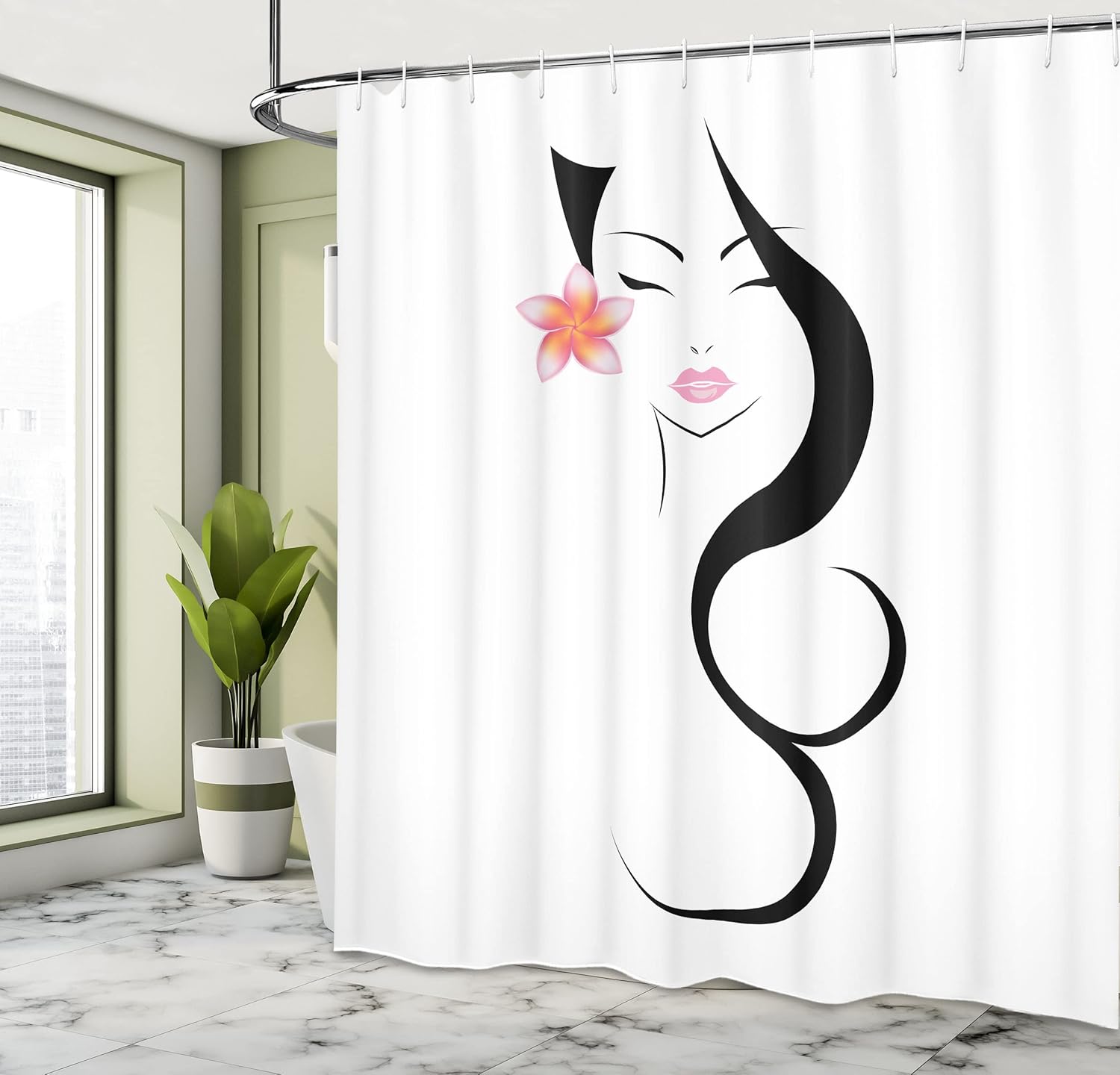 Ambesonne Cortina de ducha para peluquería, belleza tradicional con flor de...