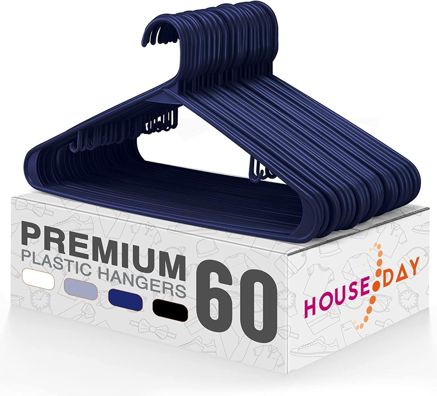 Paquete de 60 perchas de plástico azul, perchas con ganchos antideslizantes,