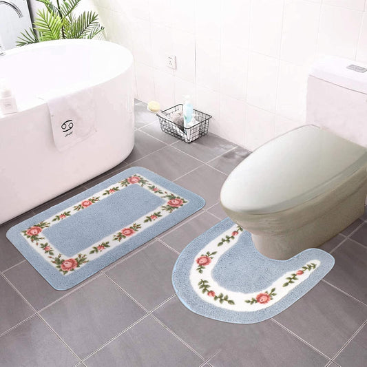 ABREEZE Juego de 2 alfombras de baño con diseño floral de rosas, tapete de...