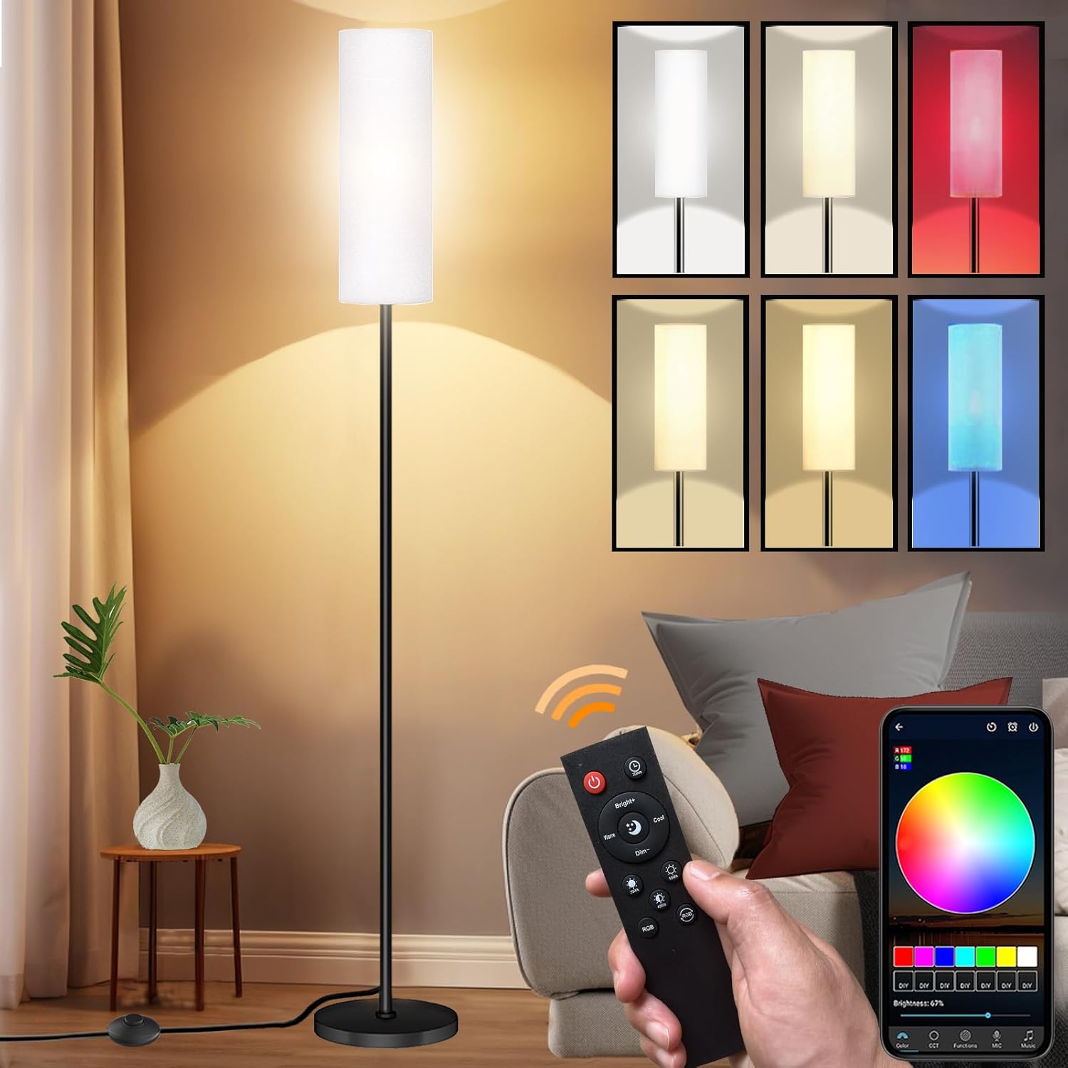 Lámpara De Pie LED Inteligente Con Control De Aplicación Y Colores RGB, Bombilla De 9 W Incluida