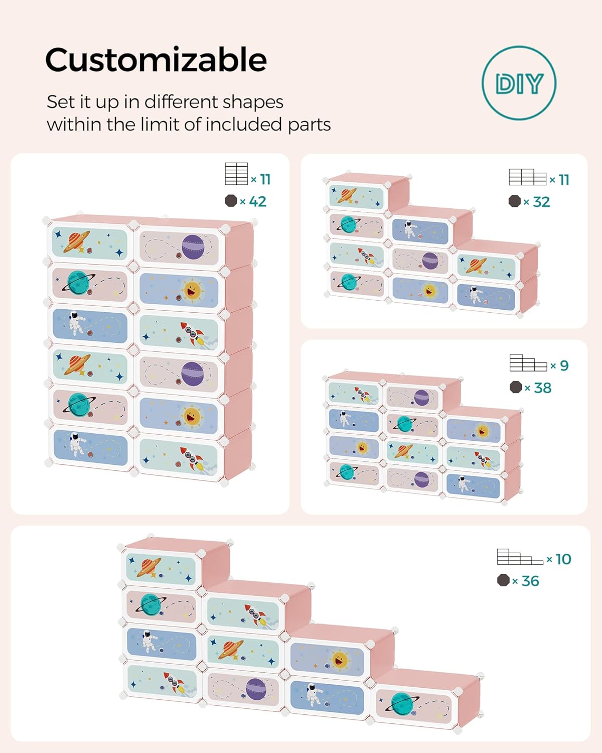 Zapatero para niños con puertas, organizador de almacenamiento apilable de 12