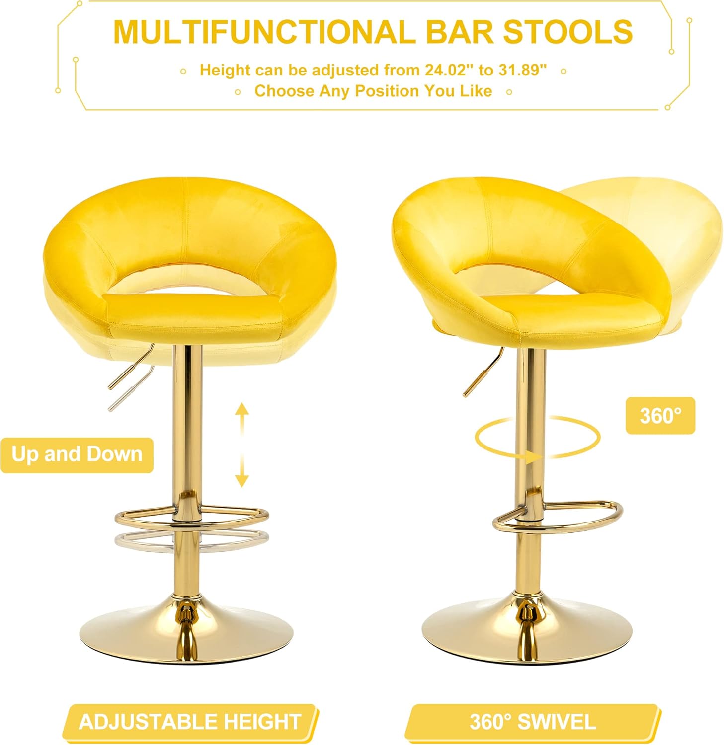 Juego de 2 taburetes de bar de terciopelo, taburetes de bar contemporáneos con...