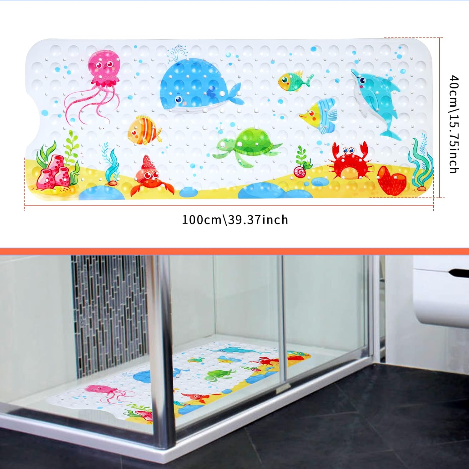 Alfombra de baño antideslizante para niños, 40 x 16 pulgadas, grande, de...