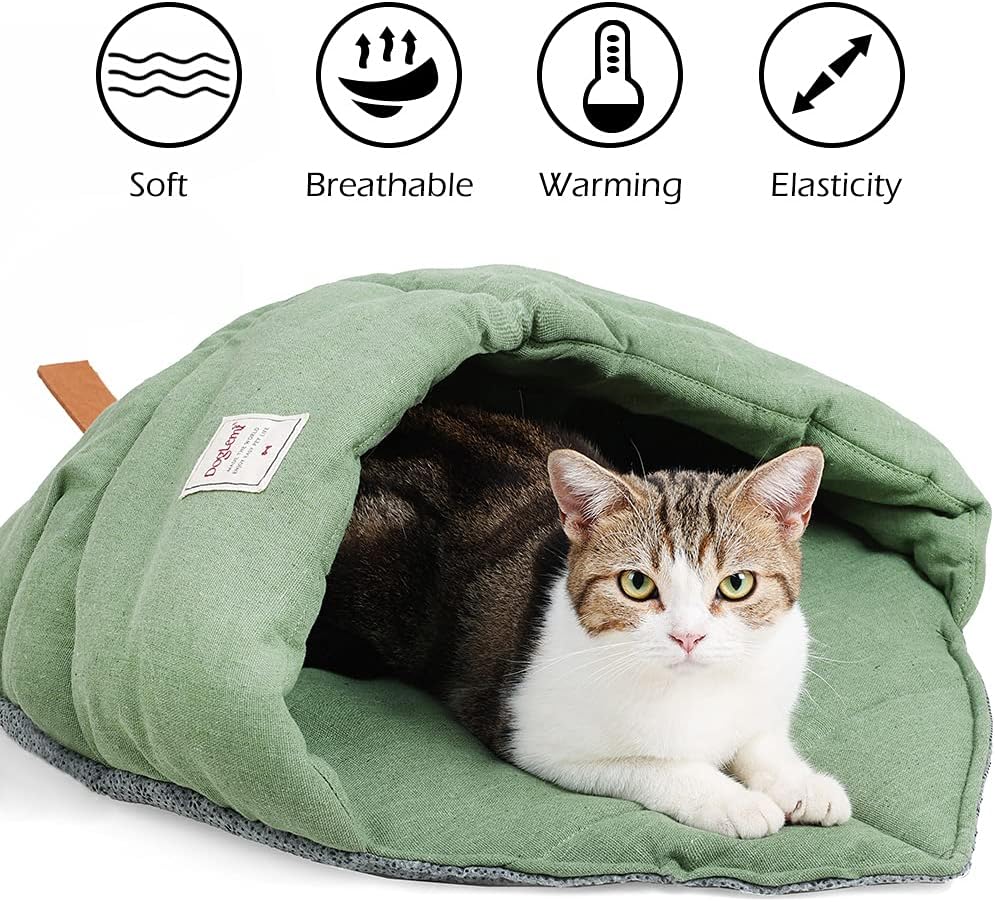 PD50082 - Saco de dormir para gatos, cama de tela de lino, nido de hojas de...