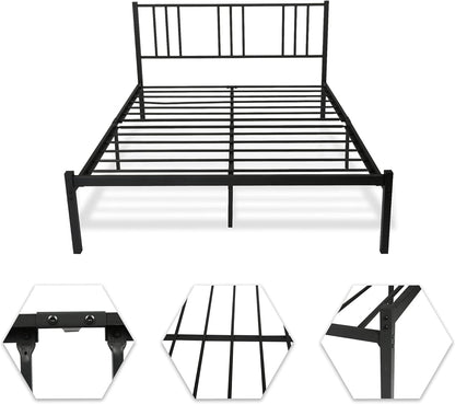 LUCKYERMORE Base de cama Queen con cabecero, marco resistente con listones de