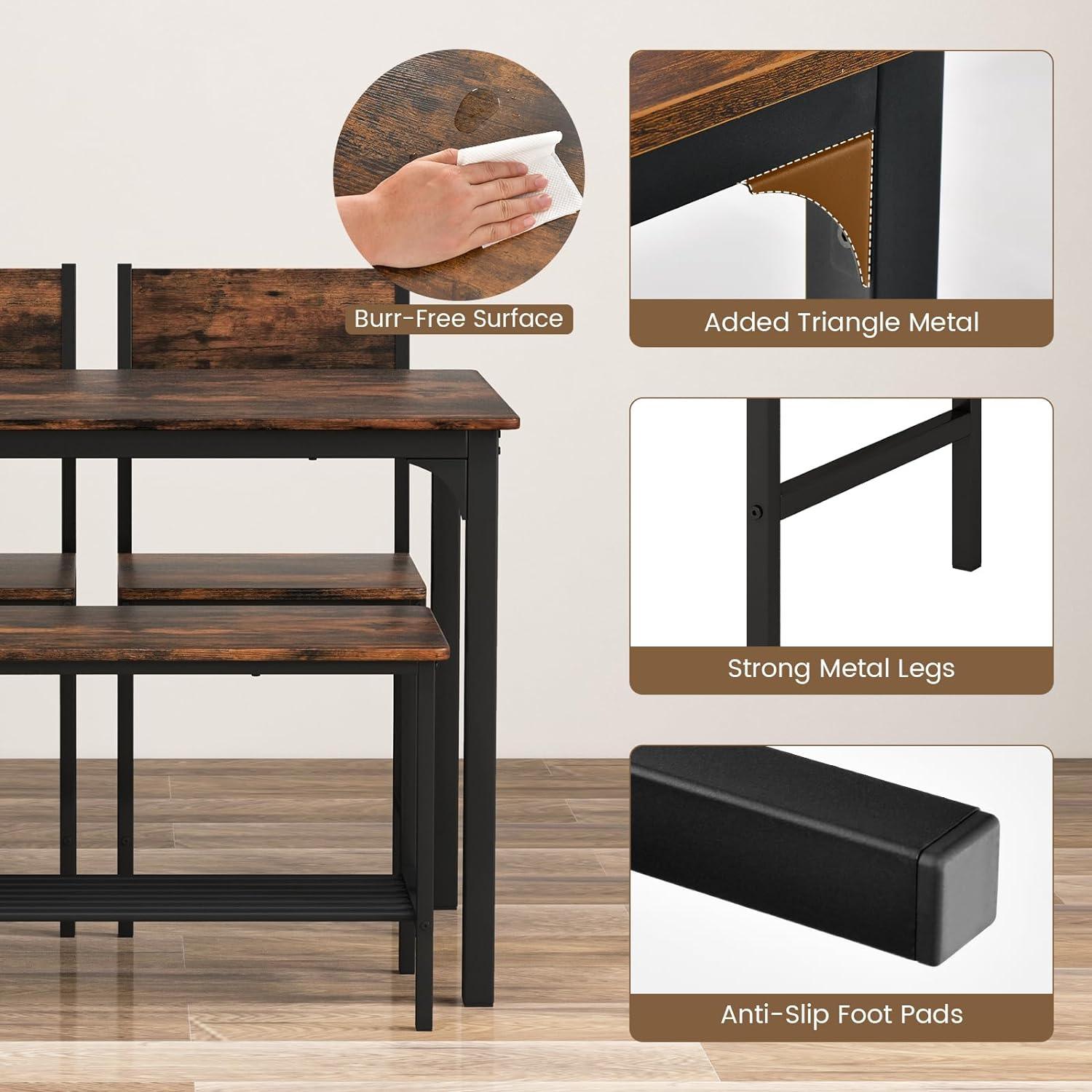 Moccha Juego de mesa de comedor para 4, mesa de cocina de madera con 2 sillas y