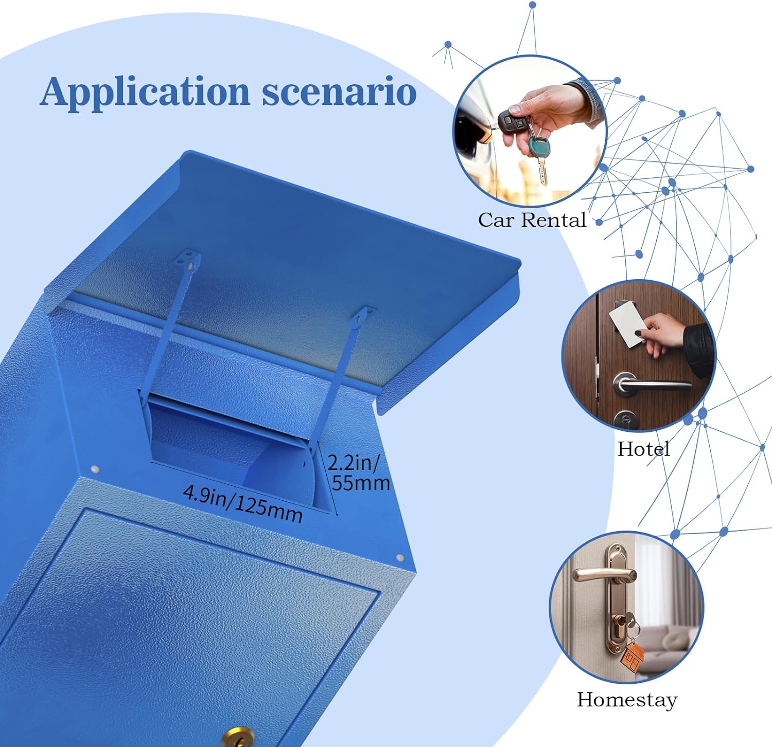 Caja de llaves (azul) con cerradura inteligente para montaje en pared exterior,