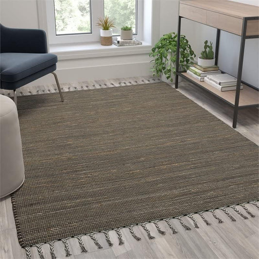Flash Furniture Doris Alfombra de yute y negro, tejida a mano, 5 x 7 pies,