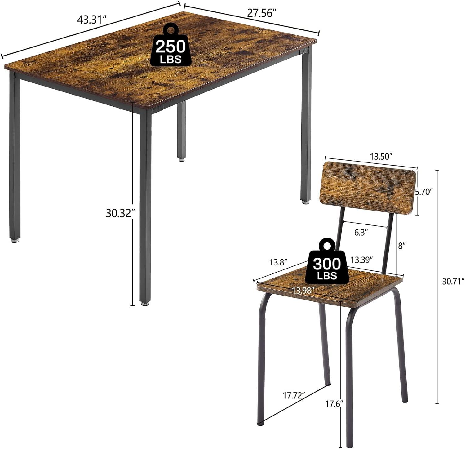 Juego de mesa de comedor para 4, mesa de cocina rectangular de madera de metal