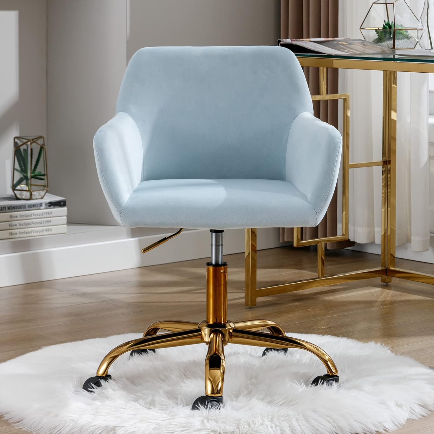 KCC Silla de escritorio de terciopelo para oficina, cómoda silla giratoria...