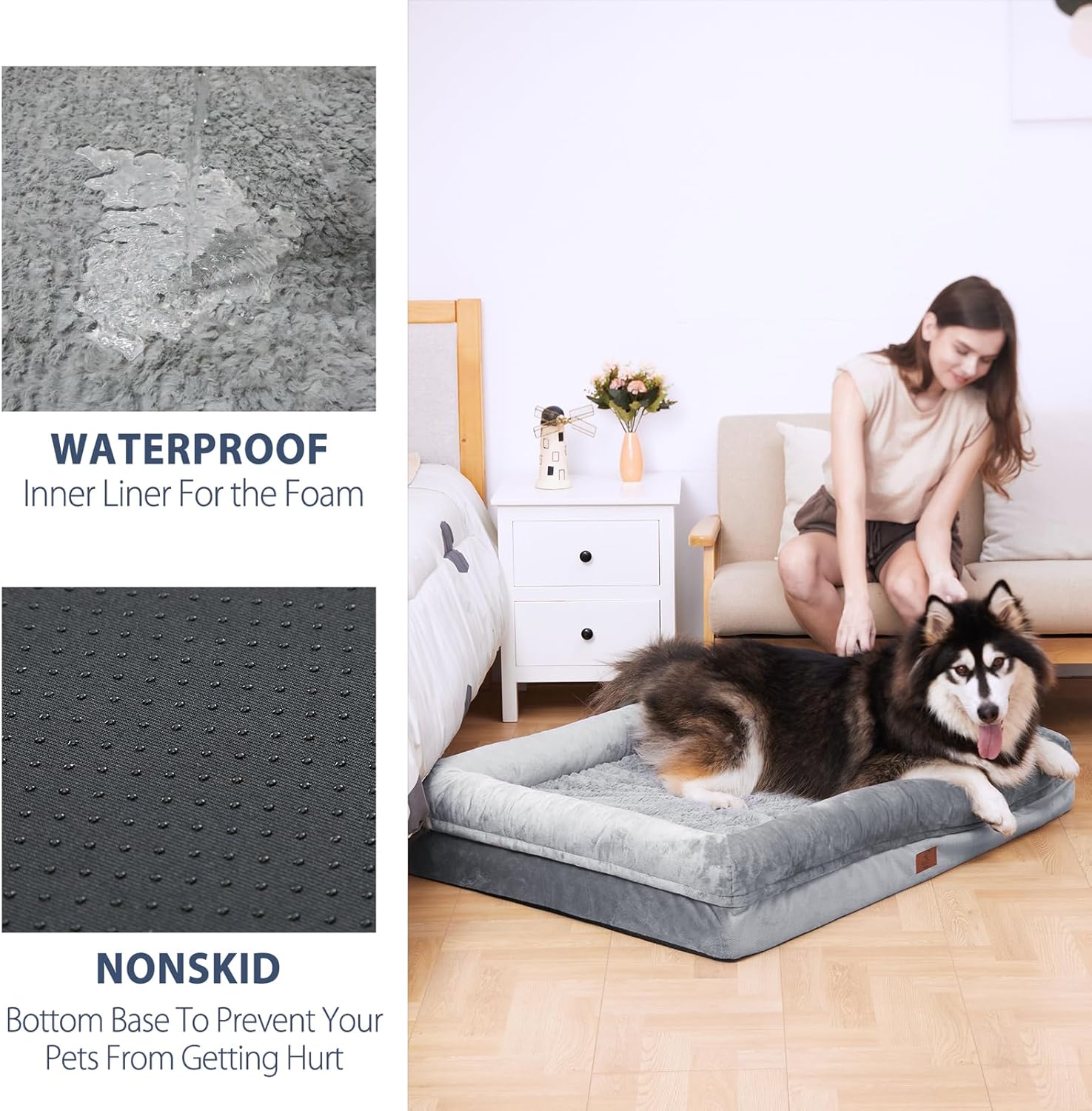 Cama para perro XL, cama ortopédica lavable para perro con funda extraíble,...