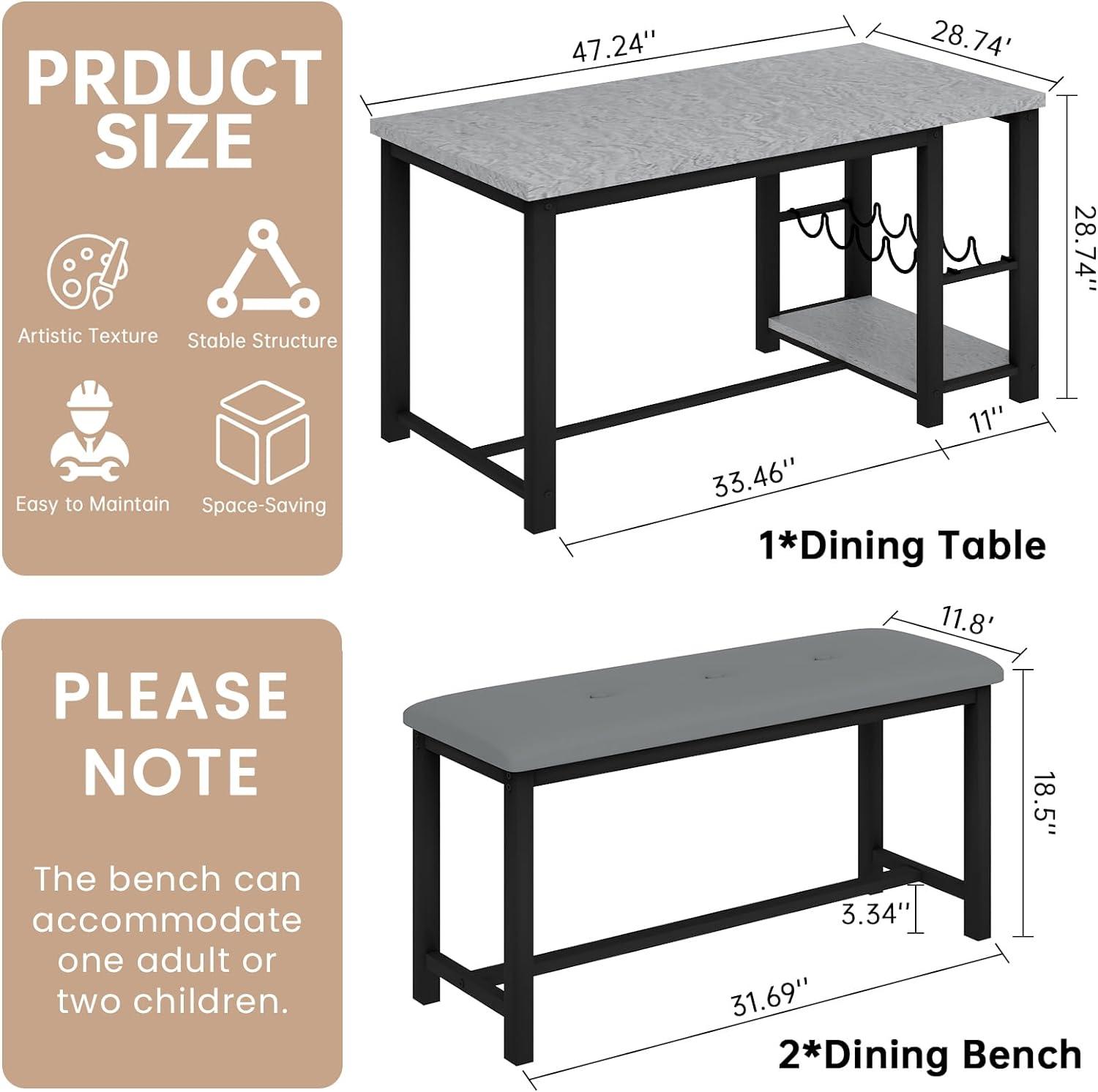 Juego de mesa de comedor para 2-4 personas, mesa de cocina pequeña con estante