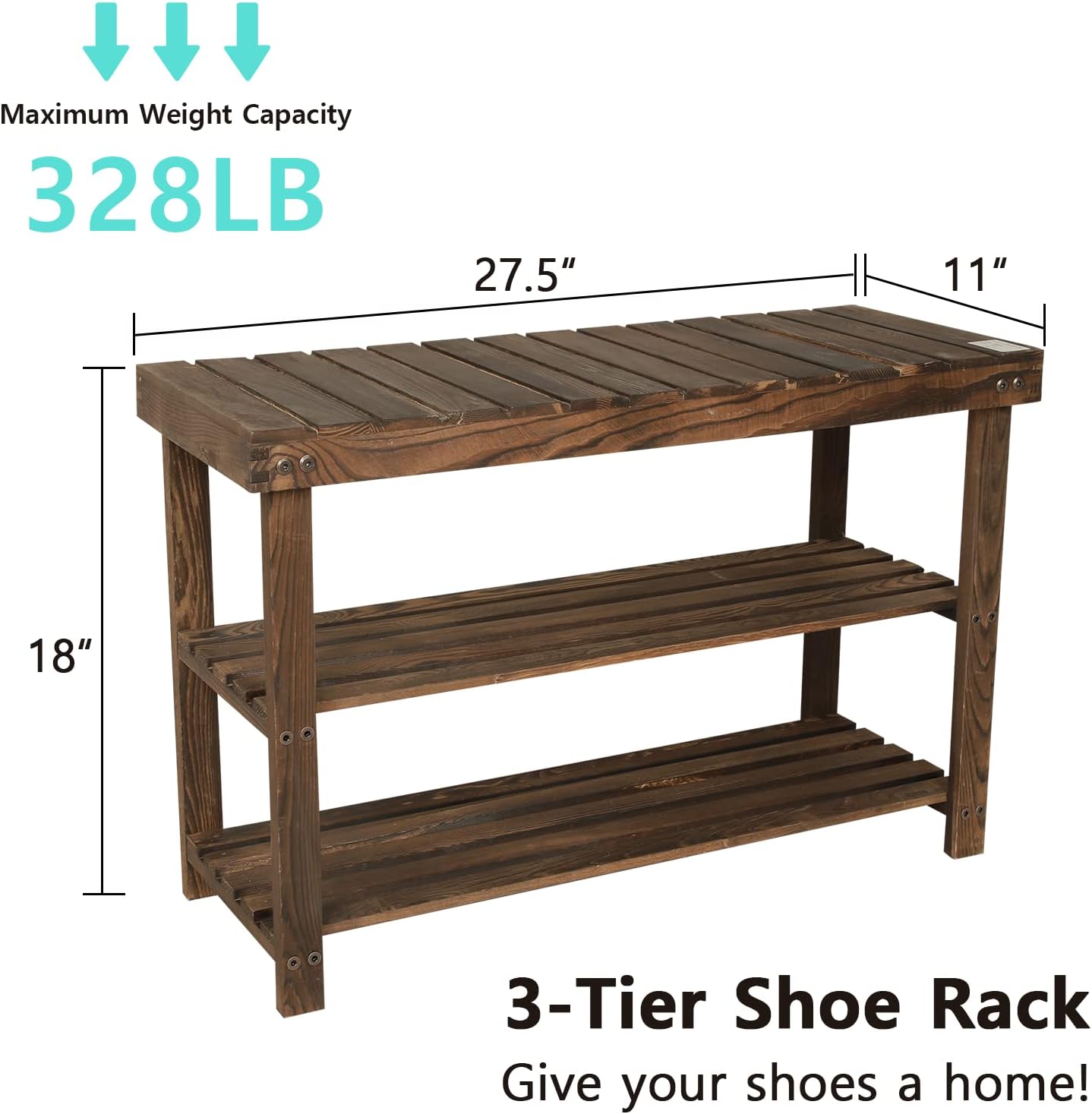 ECOMEX Zapatero de 3 niveles, zapatero de madera resistente, soporte para...