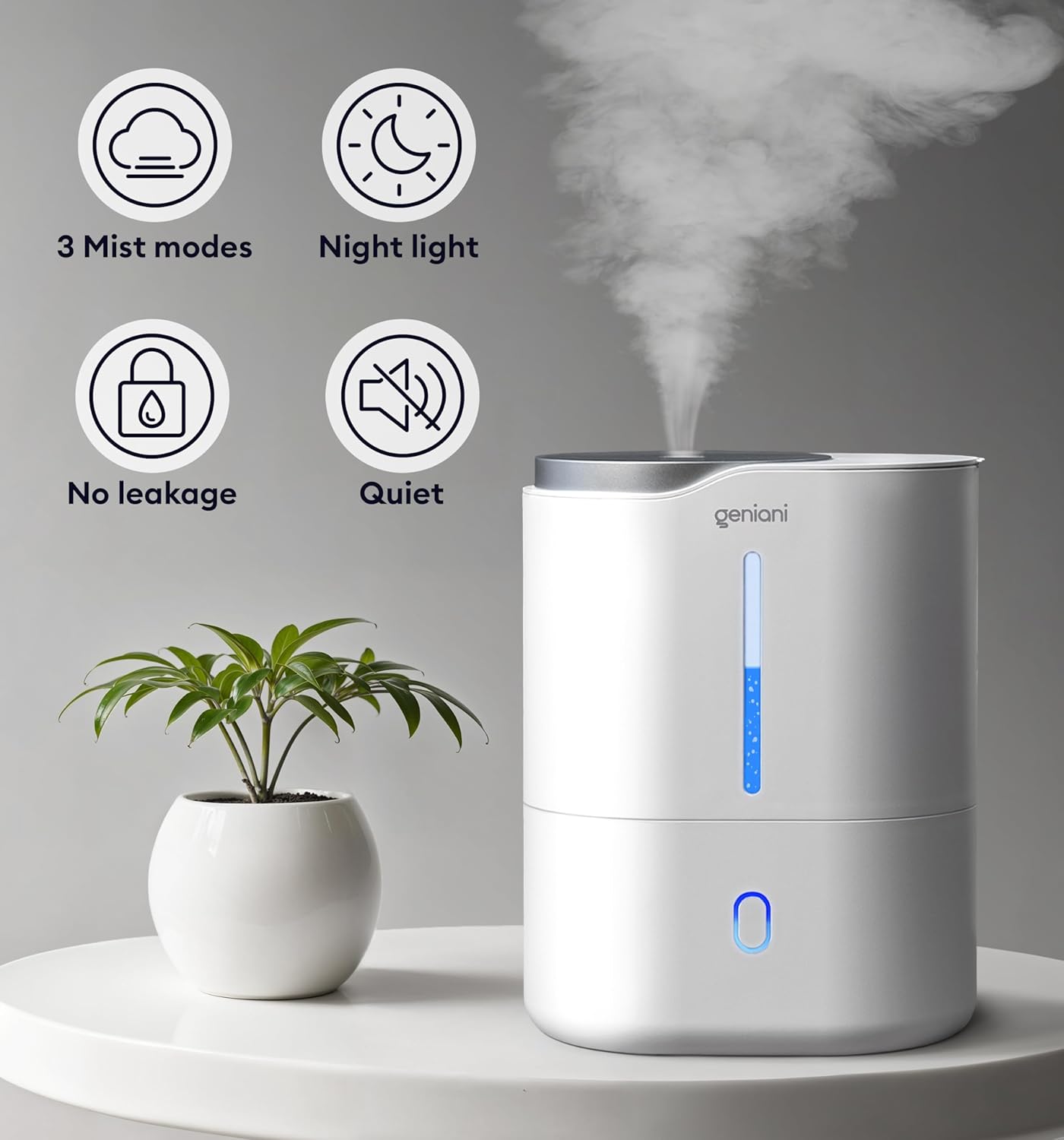 GENIANI Humidificador ultrasónico de niebla fría para dormitorio, habitaciones...