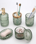 Juego de 5 accesorios de baño de vidrio verde para baño, dispensador de loción,...