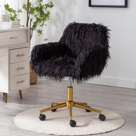 Goujxcy Silla de escritorio esponjosa, silla giratoria de piel sintética, silla...