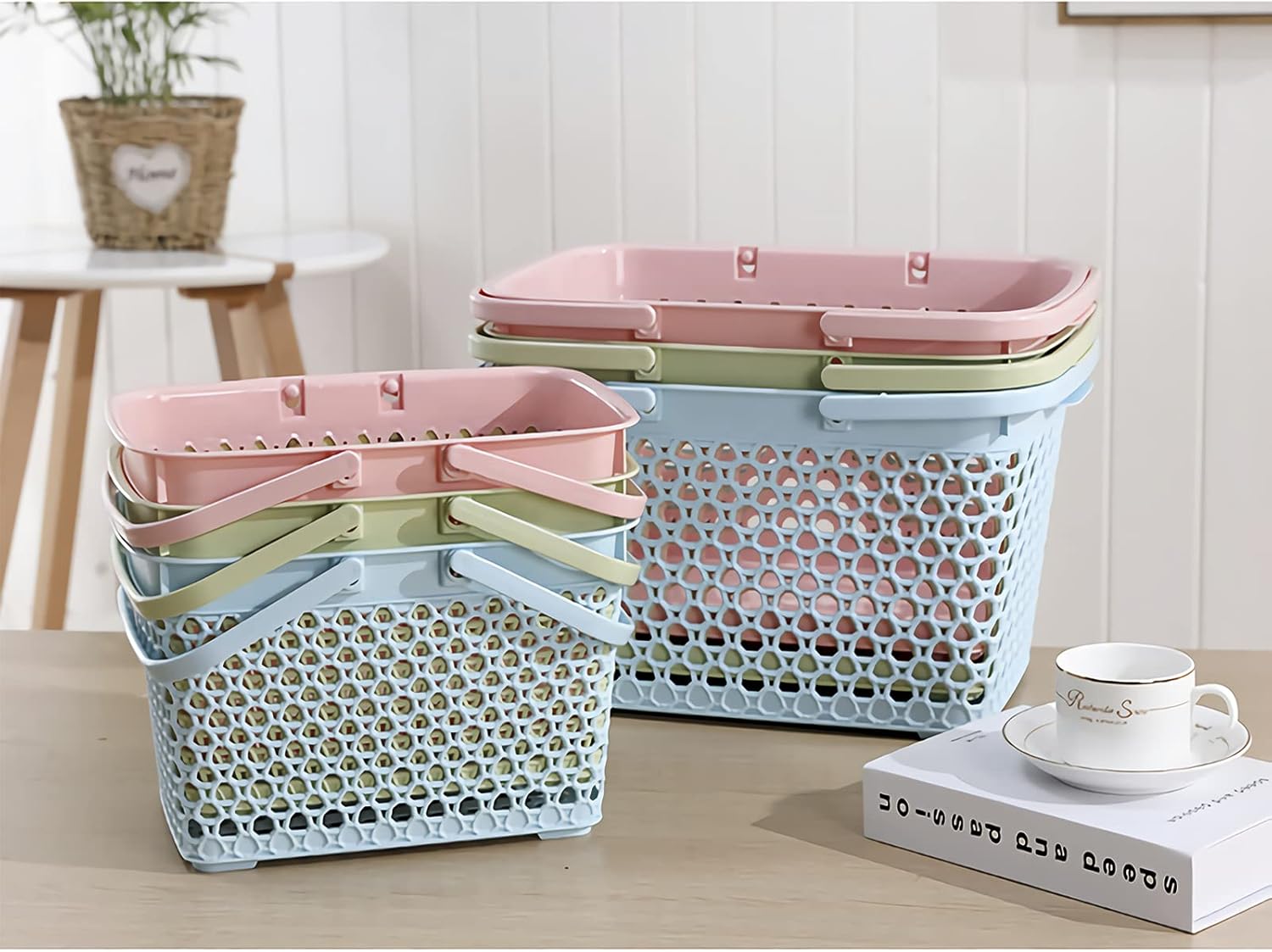 Anyoifax Cesta portátil para ducha, cesta de almacenamiento de plástico con...