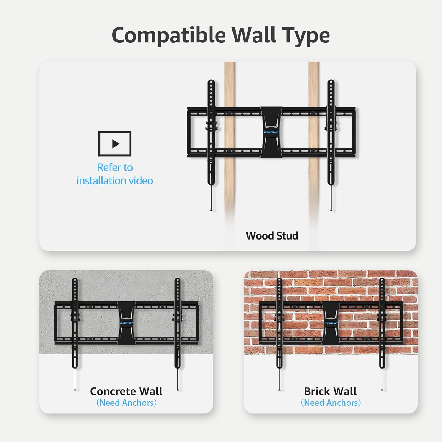 MOUNTUP Soporte de pared para TV con certificación UL, soporte de TV inclinable...