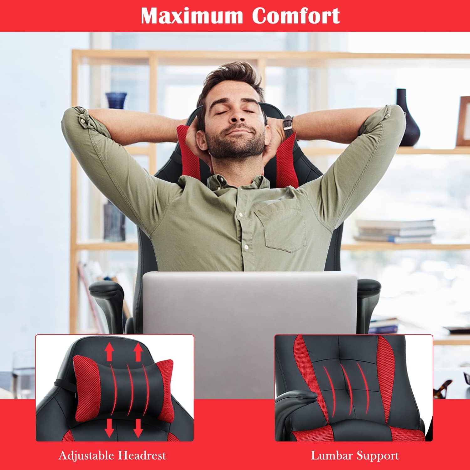 Silla de videojuegos, silla de computadora de piel sintética ajustable con...