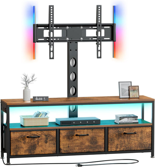 JUSTOGO Soporte de TV con soporte y toma de corriente, soporte de TV con...