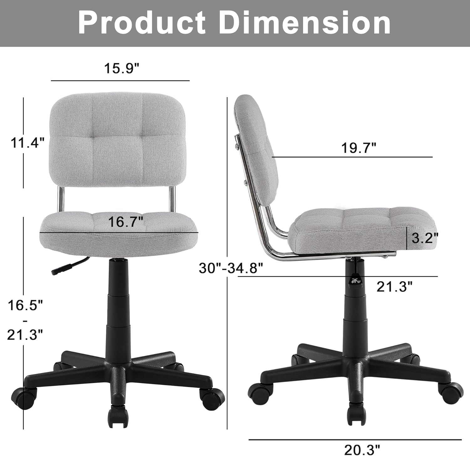 VECELO Silla de escritorio moderna sin brazos, giratoria de 360, altura...