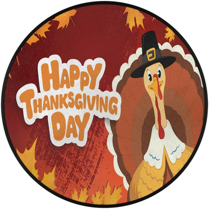 Happy Thanksgiving Maple Leaf Round Rug, 3 Ft Washable Soft Circular Floor Mat,