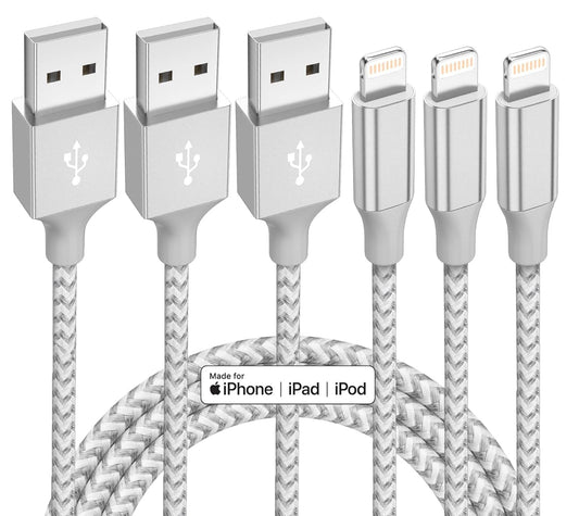 Paquete de 3 cargadores para iPhone, cable trenzado de nailon Lightning de 10...