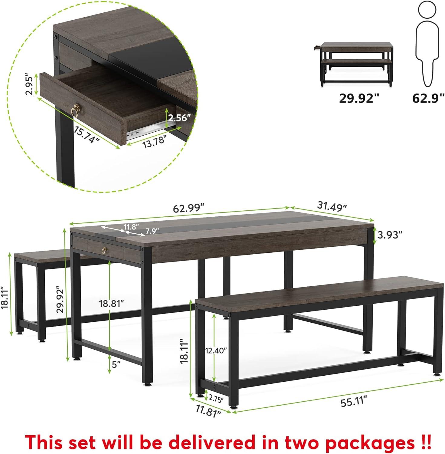 Juego de mesa de comedor grande de 63 pulgadas para 4 a 6, mesa de desayuno de