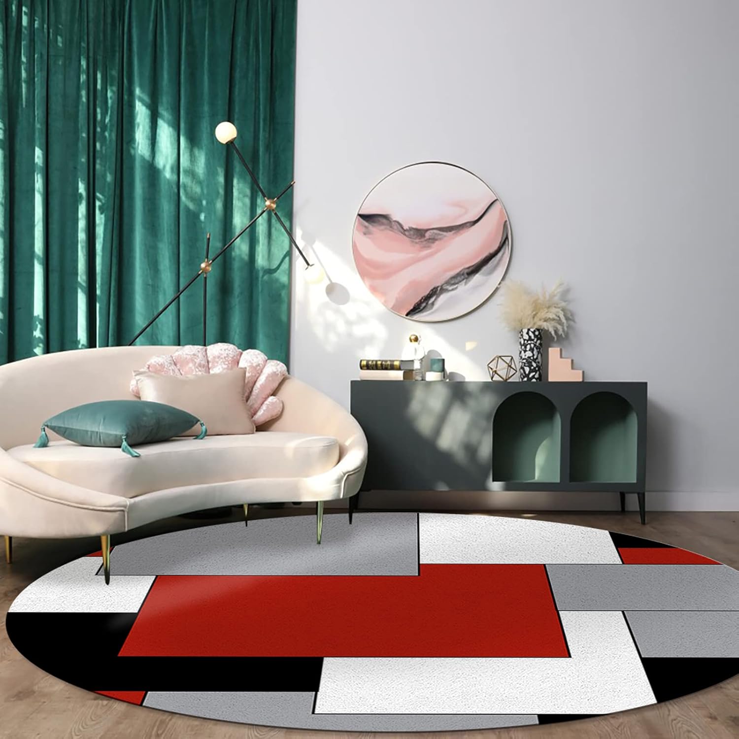 Alfombra redonda con diseño geométrico irregular, lavable, suave, a prueba de...