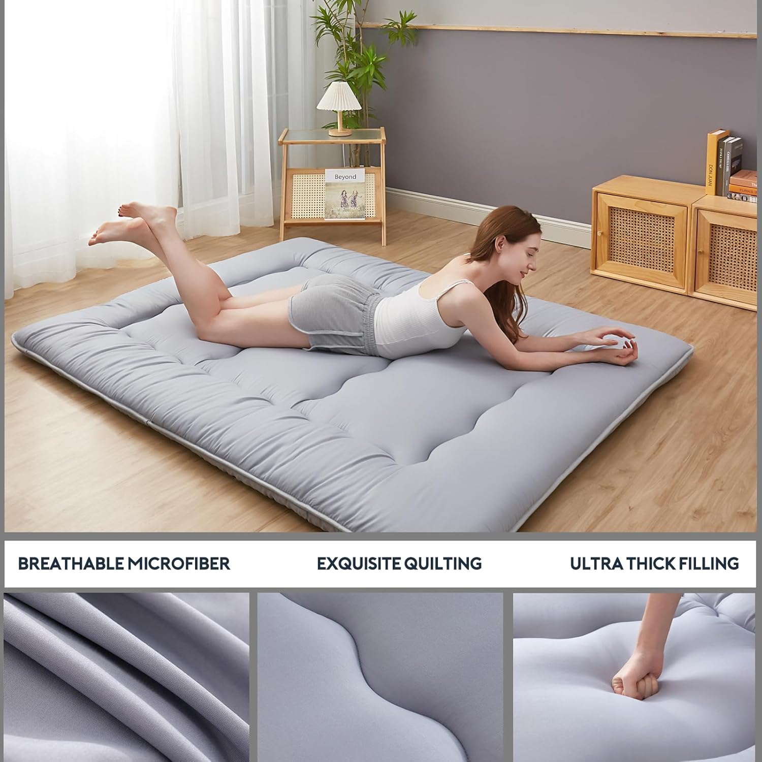 Colchón de futón japonés plegable de tatami, tapete de dormir enrollable con...