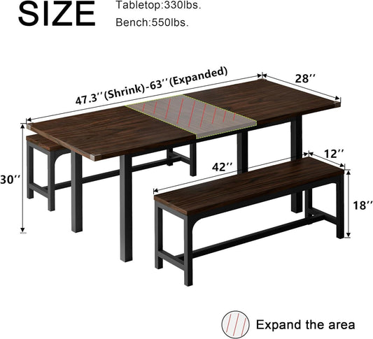 Juego de mesa de comedor extensible de 63 pulgadas para 4, mesa de comedor