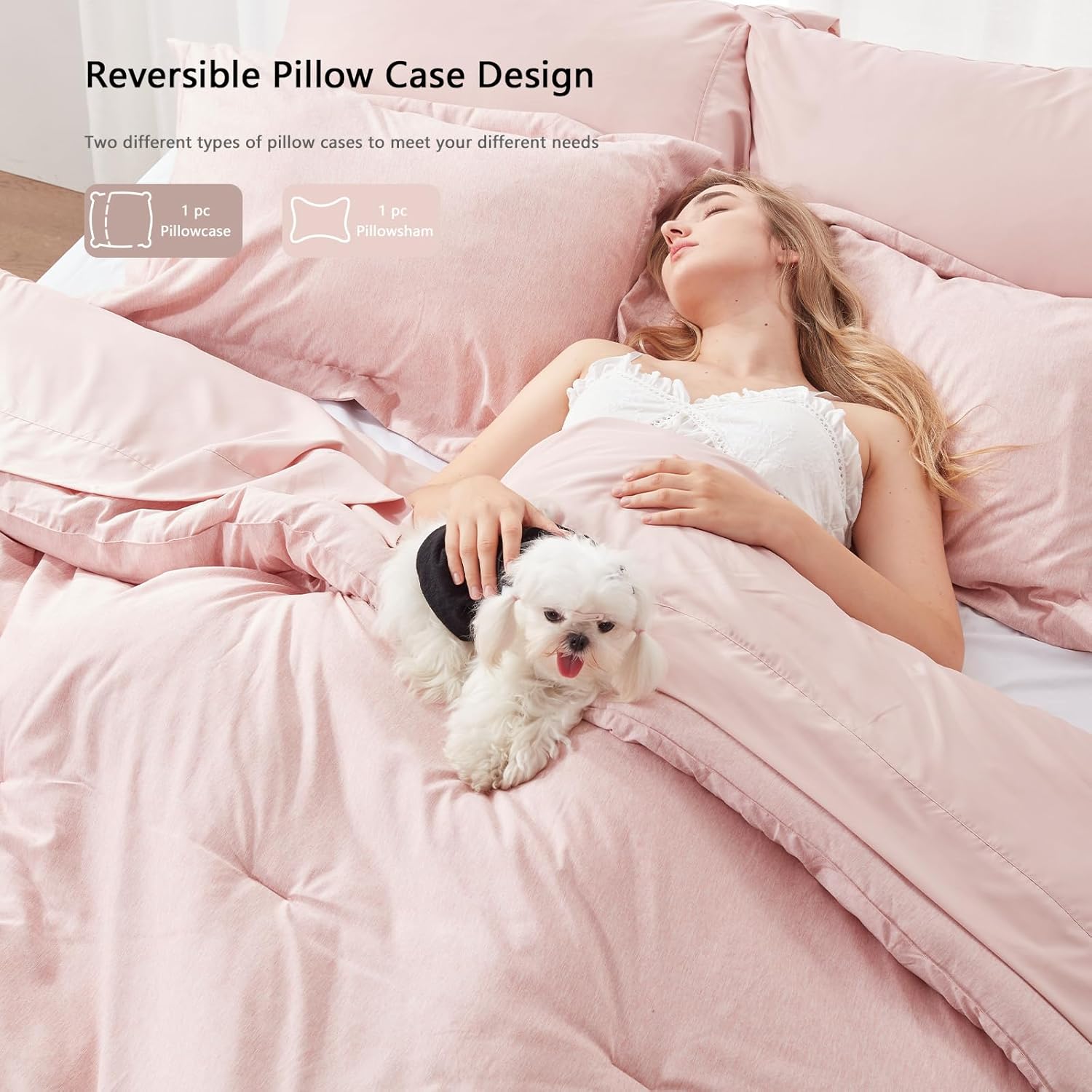 UNILIBRA Juego de edredón individual de 5 piezas, cama rosa en una bolsa,...