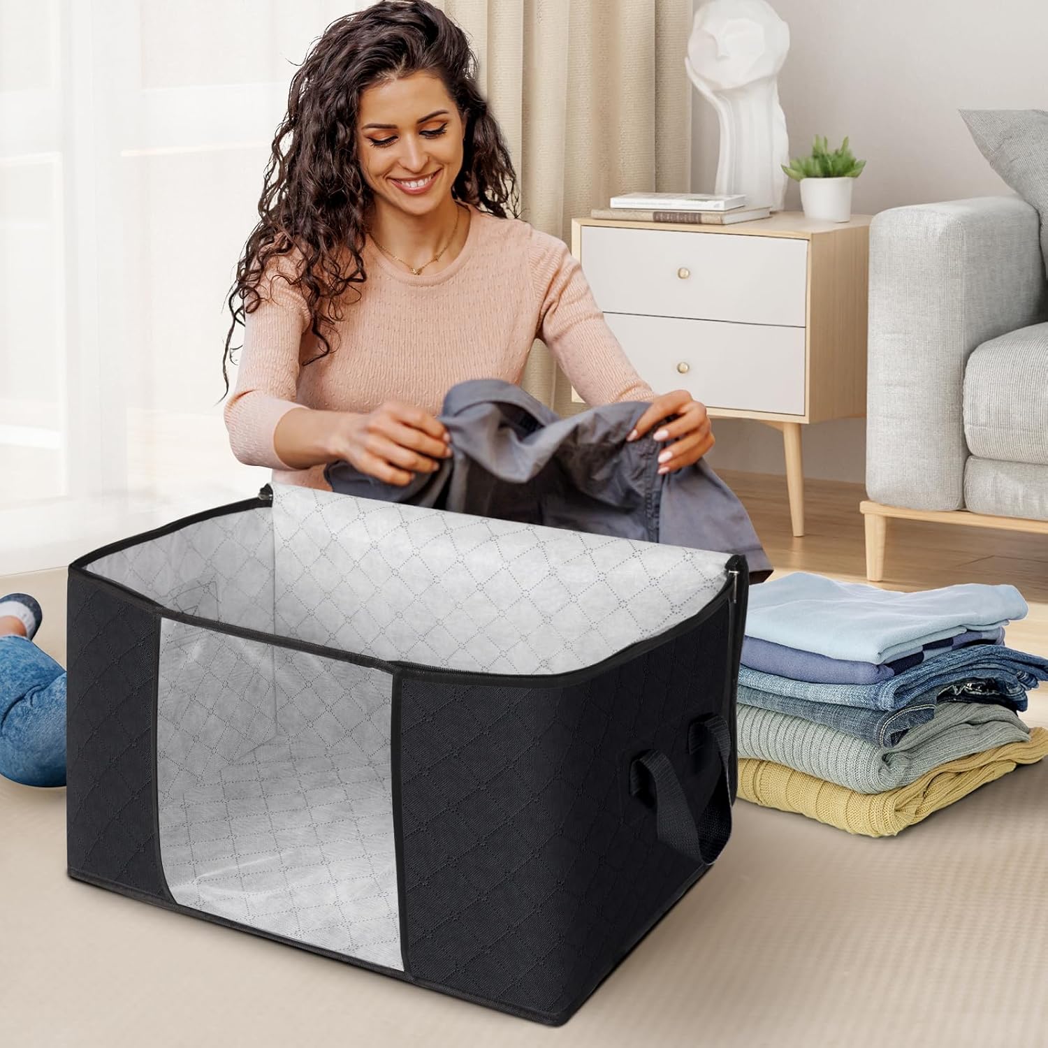 Fab totes Paquete de 2 bolsas de almacenamiento plegables para mantas,...