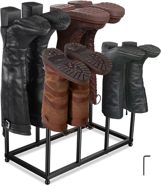 Moderno estante de metal negro para almacenamiento de botas altas, organizador