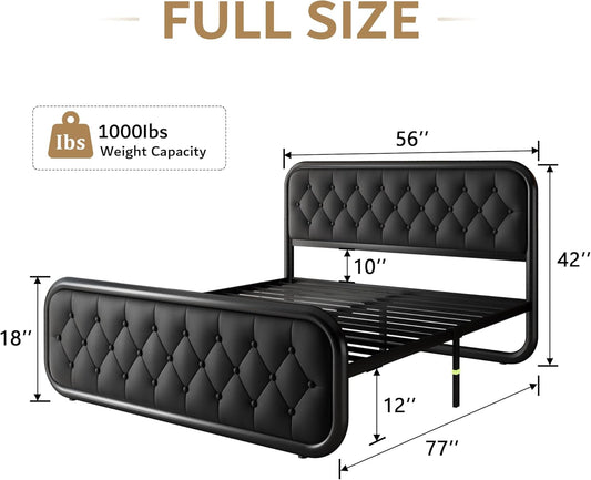 iPormis Base de cama de metal de tamaño matrimonial con cabecera de cuero,...