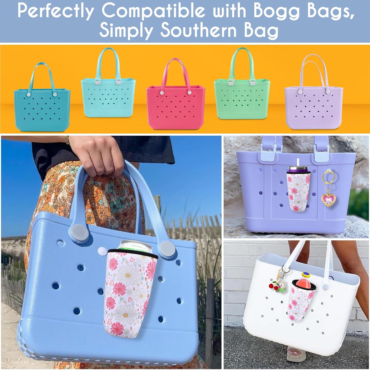 BABORUI Portavasos de margarita para bolsa Bogg, accesorios para bolsa Bogg...