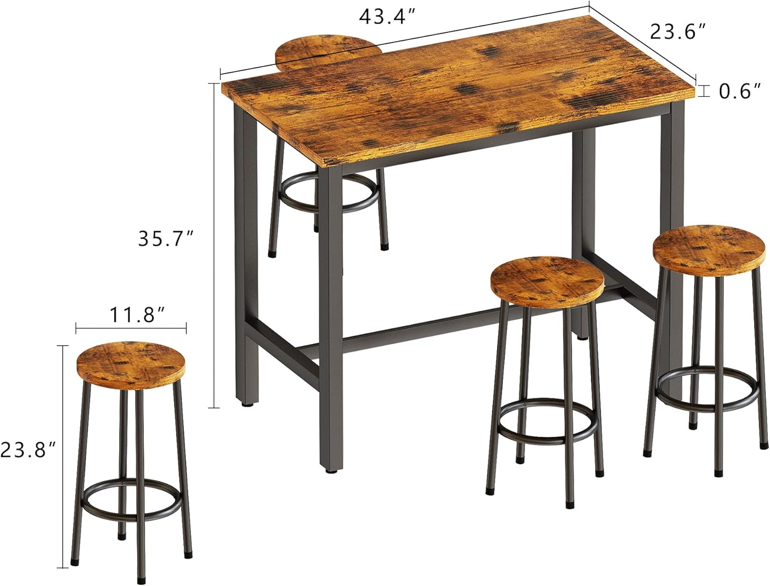 AWQM Juego de mesa de comedor para 4 mesas de bar con taburetes, mesa de pub...