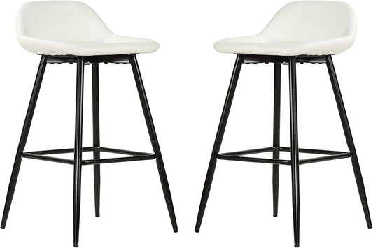 Cortesi Home Taburetes de lluvia en piel sintética blanca, base negra (juego de...