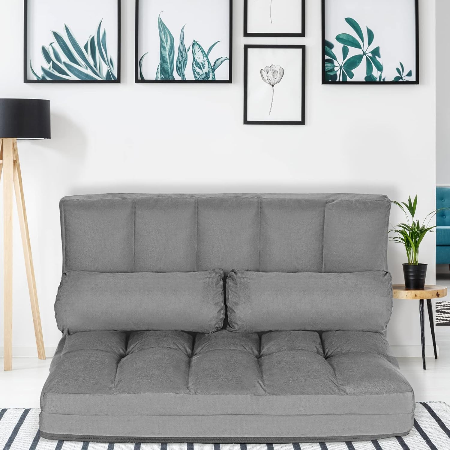 COSTWAY Sofá de suelo con 2 almohadas, sofá cama plegable ajustable de 6...
