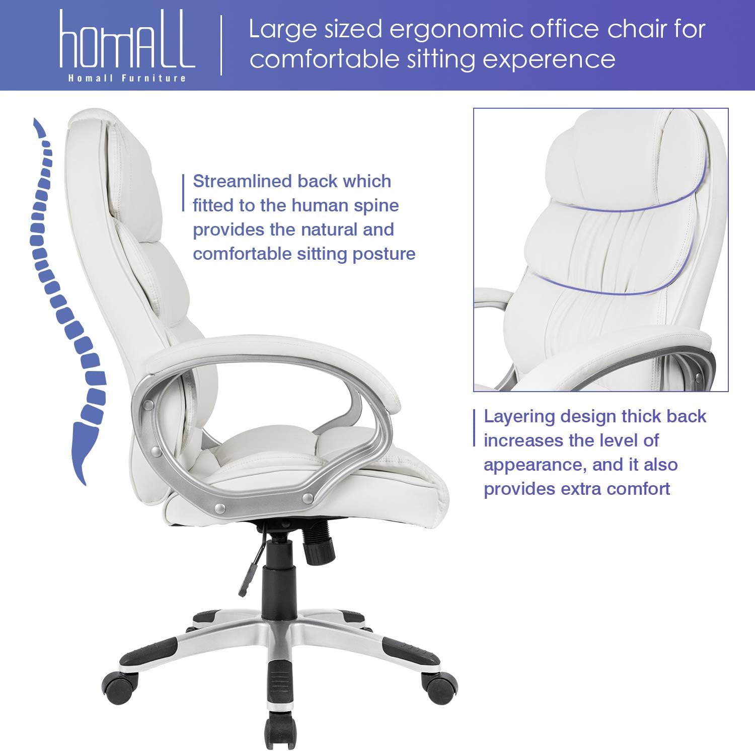 Homall Silla de oficina con respaldo alto, silla de escritorio para...