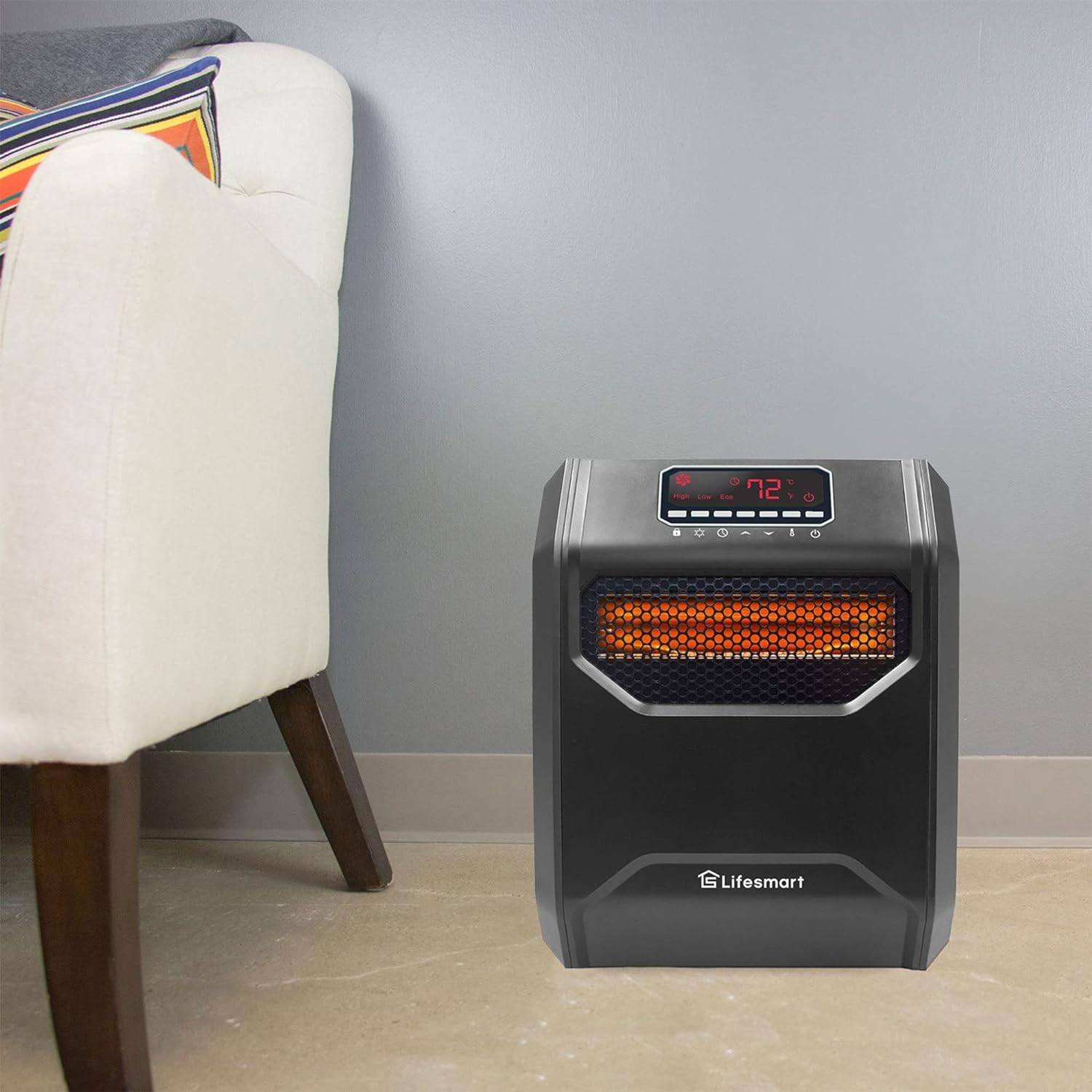 LifeSmart Calentador infrarrojo de 1500 vatios con control remoto y pantalla...