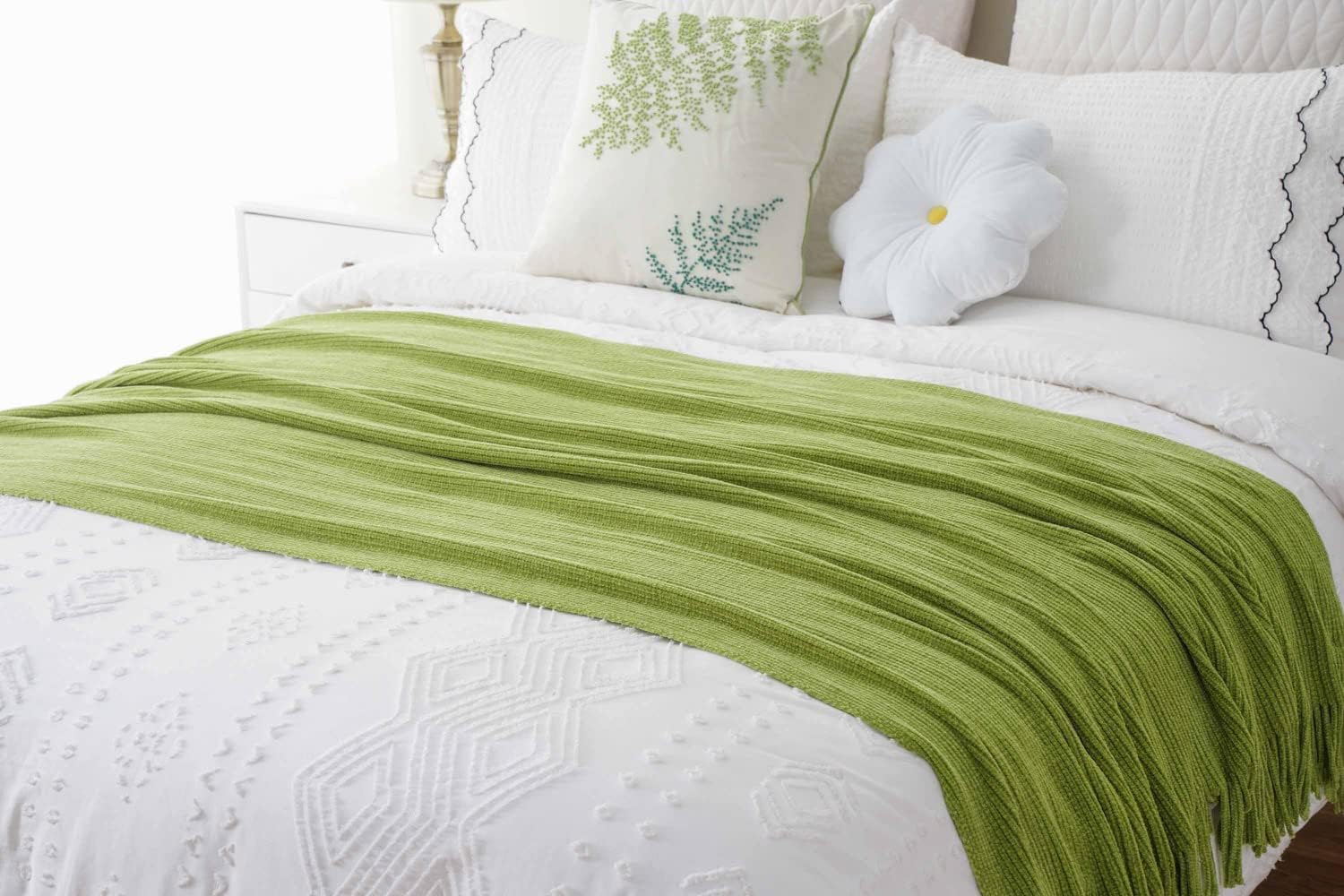 BATTILO HOME Manta verde manzana para sofá, manta de punto de felpilla suave...