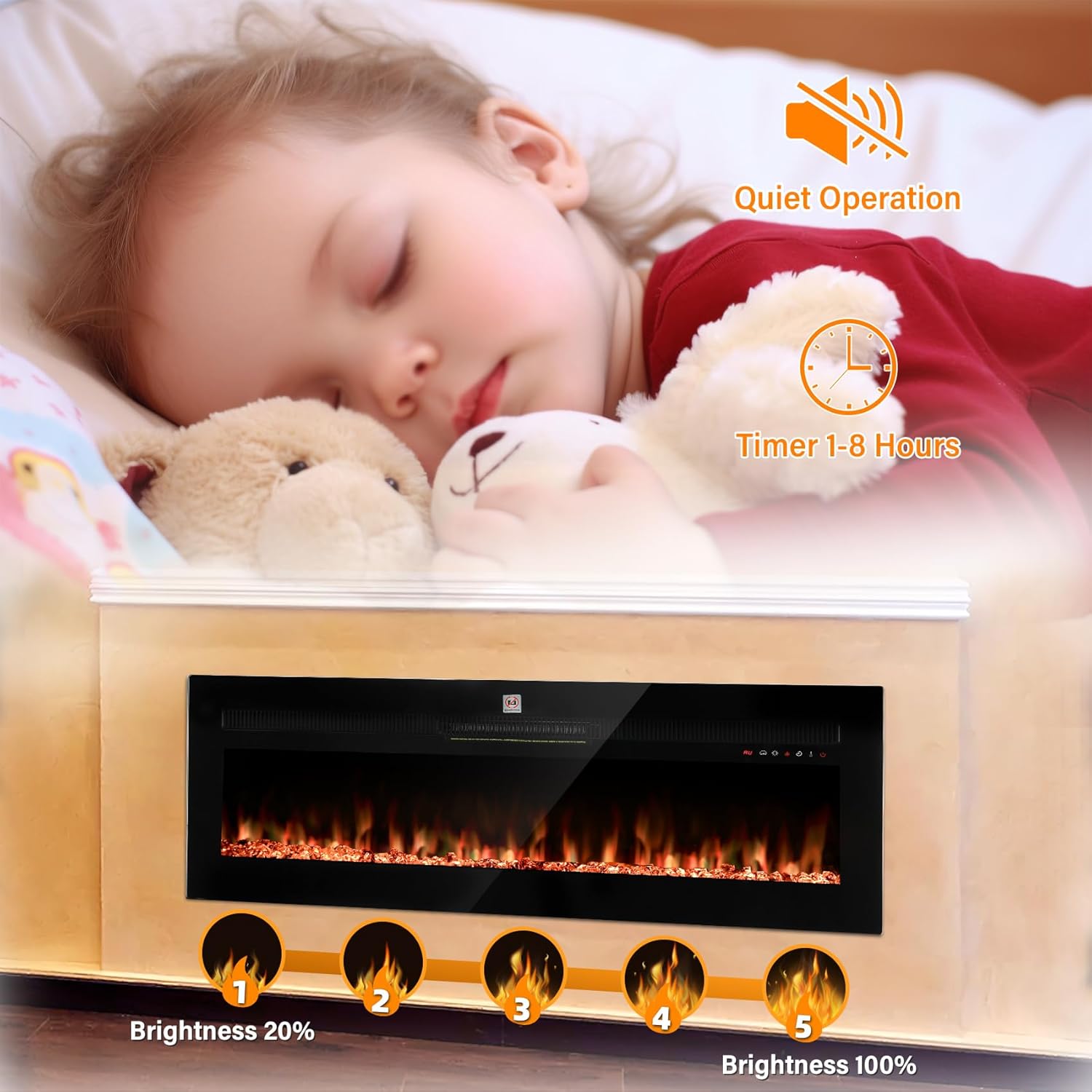 TCFUNDY Chimenea eléctrica de 50 pulgadas montada en la pared y empotrada,...
