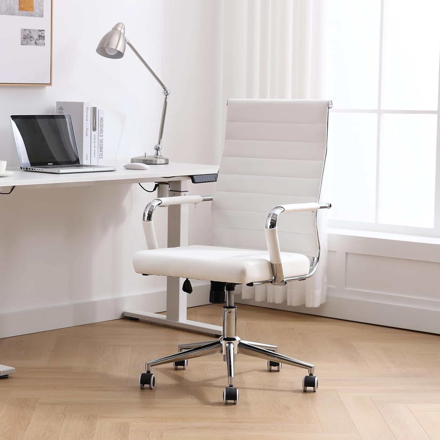 Okeysen - Silla de escritorio de oficina blanca, ergonómicas de cuero moderno,...