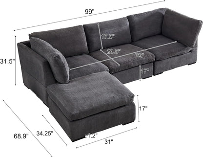 Sofá modular modular de 99 pulgadas con relleno de plumas para sala de estar,