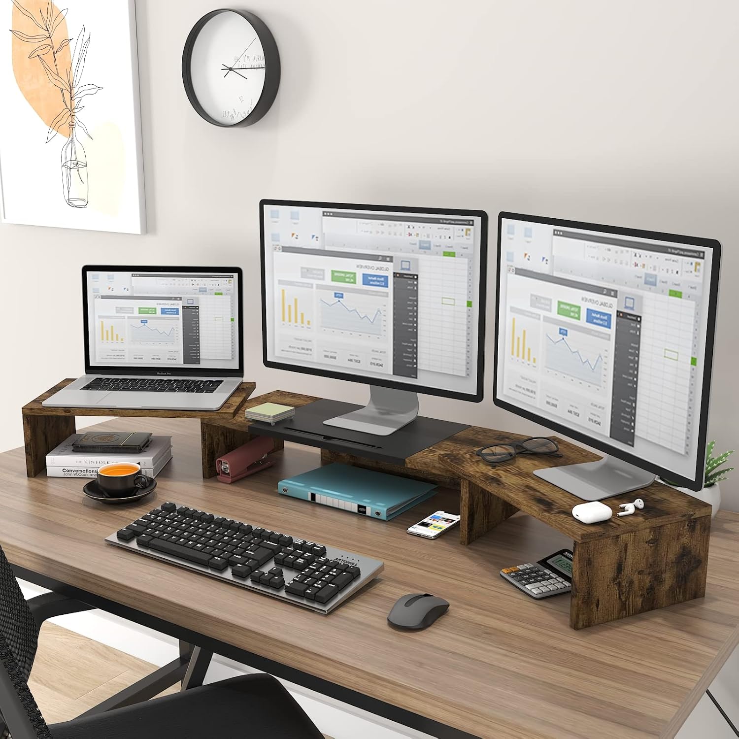 WESTREE Soporte de monitor triple doble, soporte de monitor extra largo para 1 ...