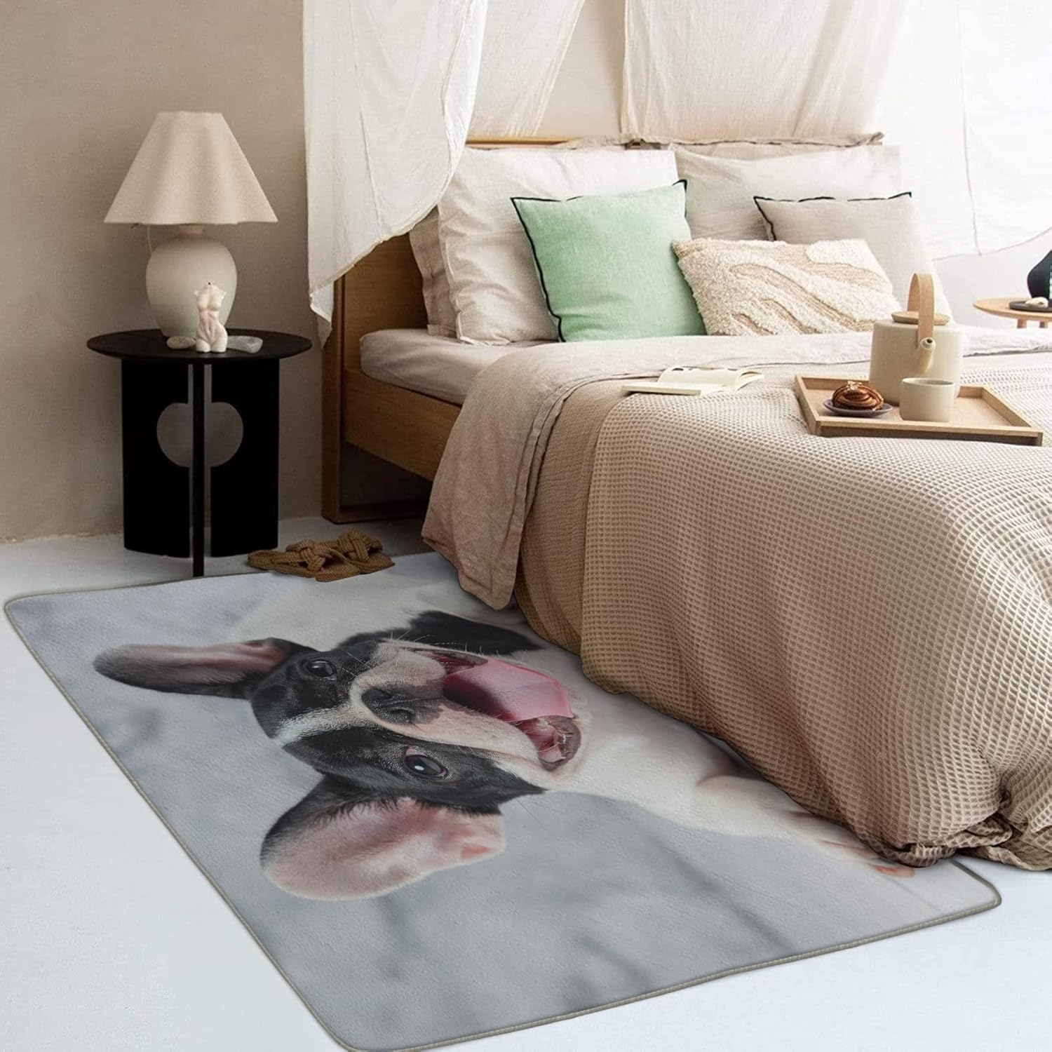 French Bulldog - Alfombra de área para perros de 5 x 6 pies, alfombra lavable...