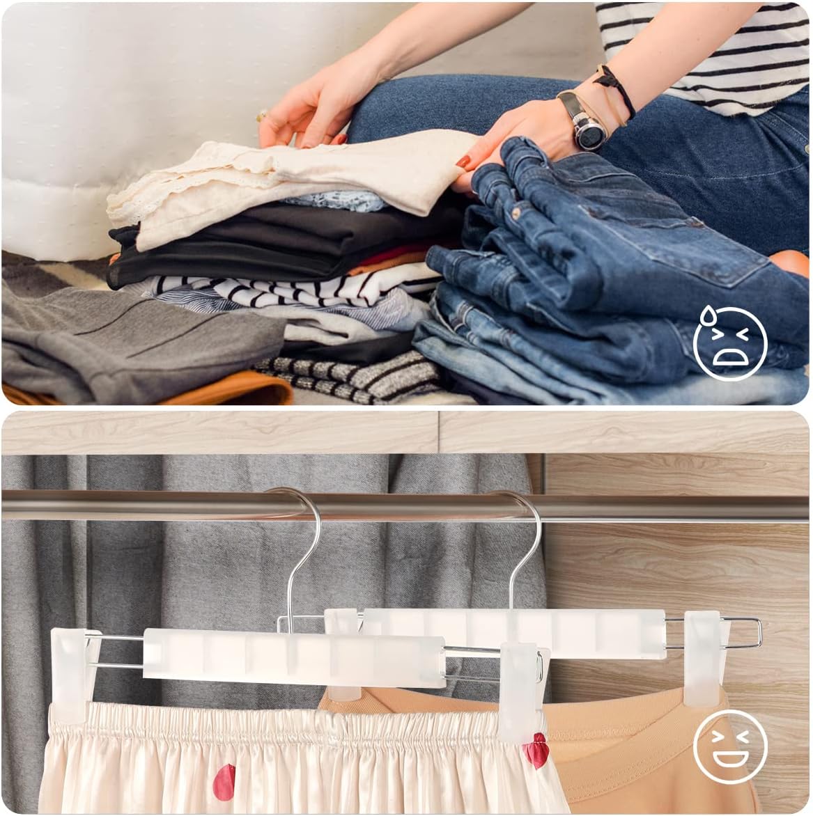 Perchas para pantalones, soportes para faldas que ahorran espacio con ganchos...