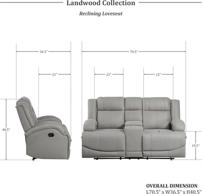 Lexicon Landwood - Sofá biplaza reclinable doble manual, color gris